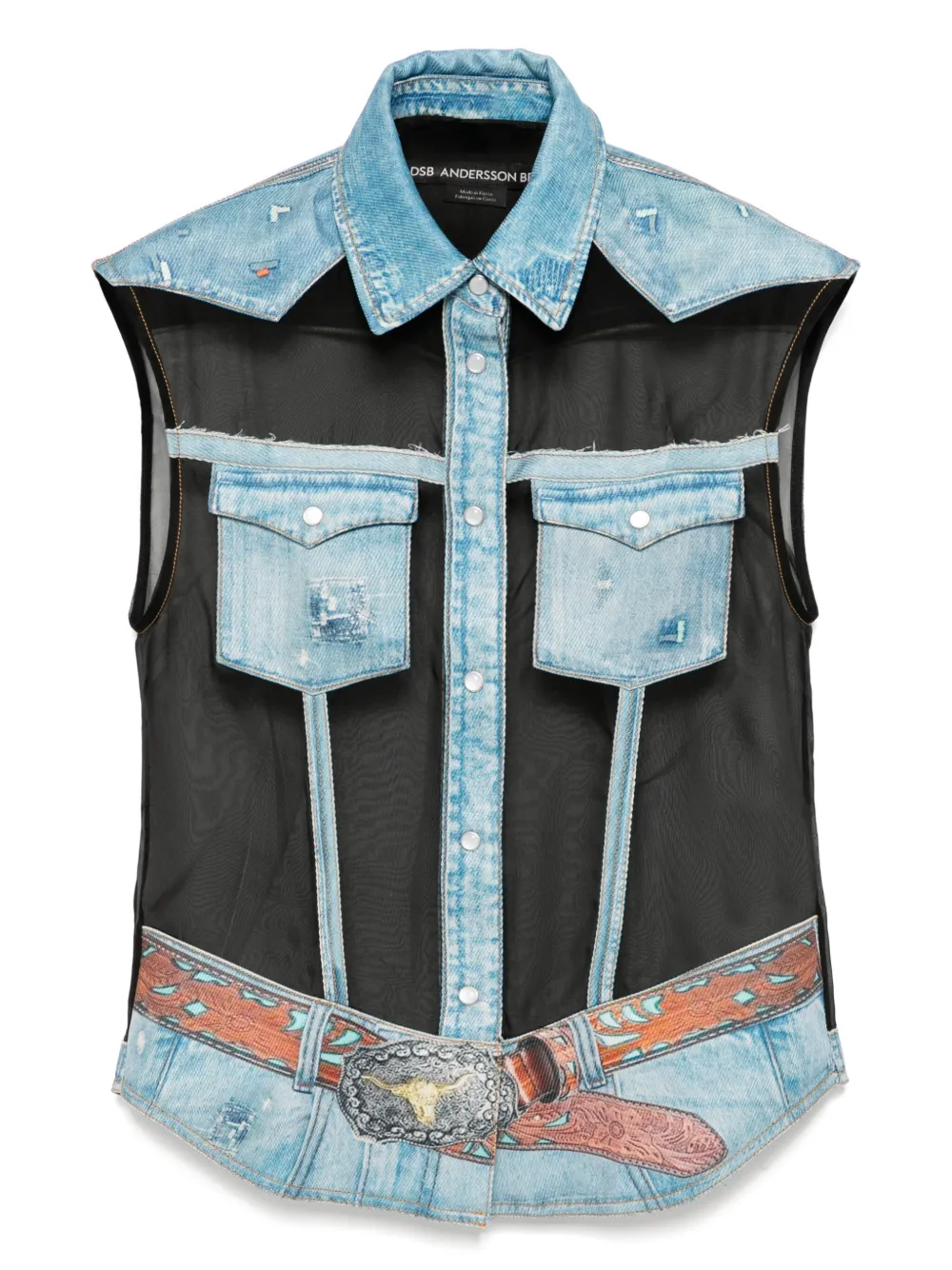 Andersson Bell Mouwloze blouse met denim print Blauw