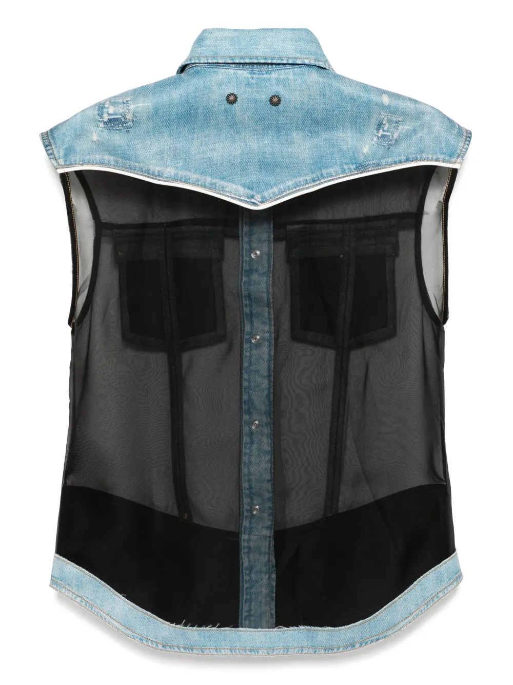 Andersson Bell Mouwloze blouse met denim print Blauw