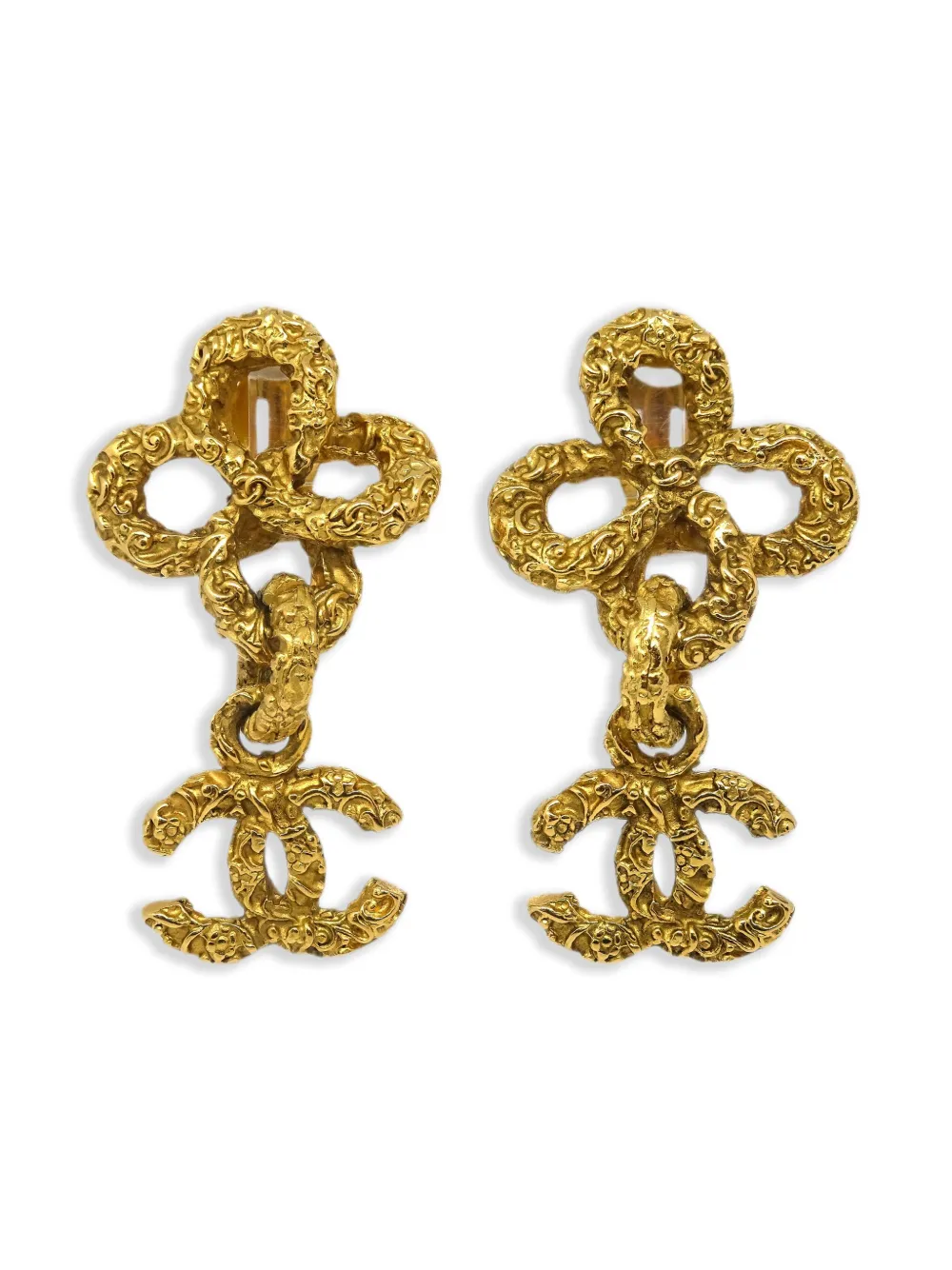Pre-owned Chanel 1993 Interlocking Cc Earrings In Gold