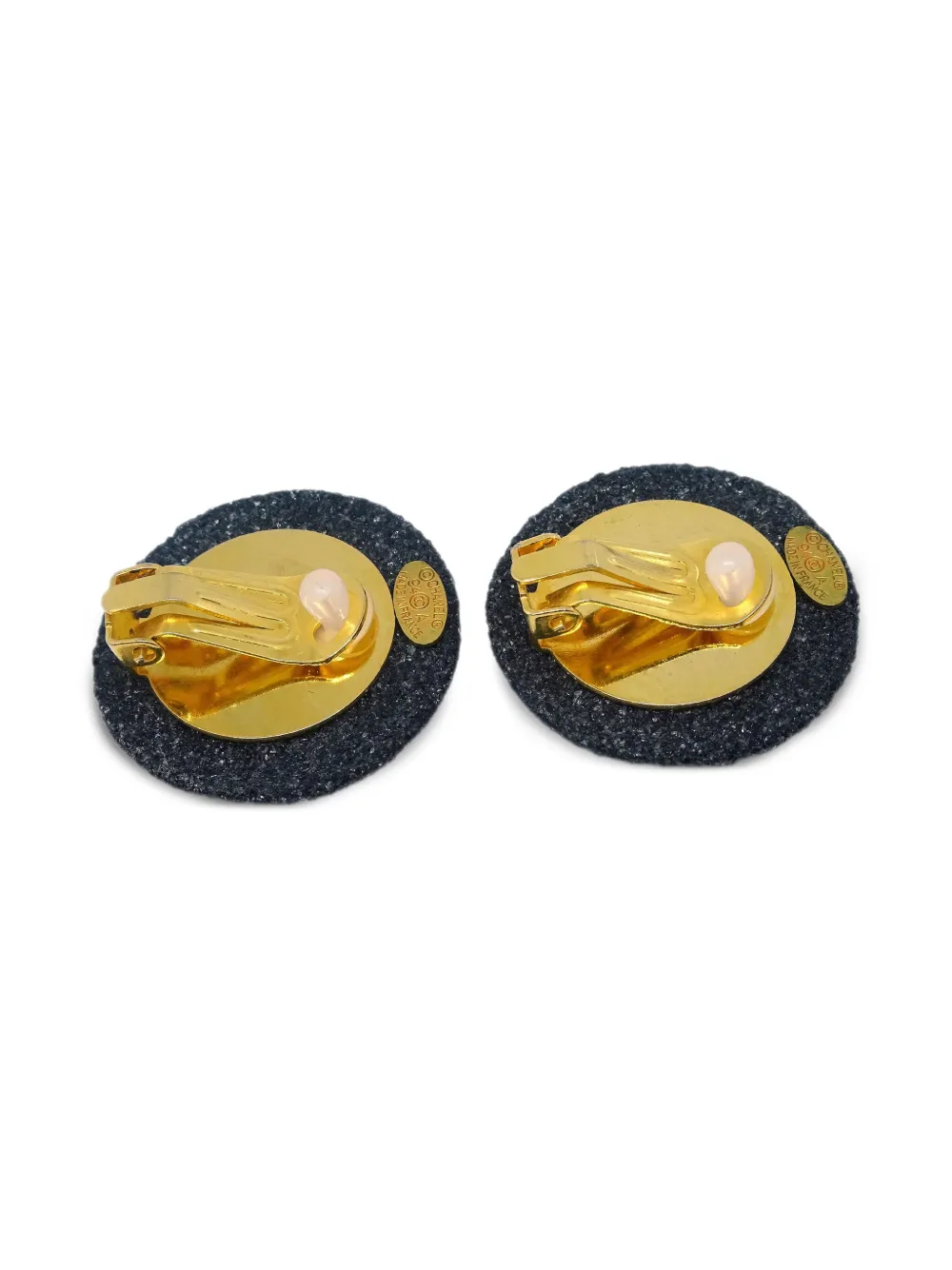 Pre-owned Chanel 1994 Stone Button Earrings In Grey