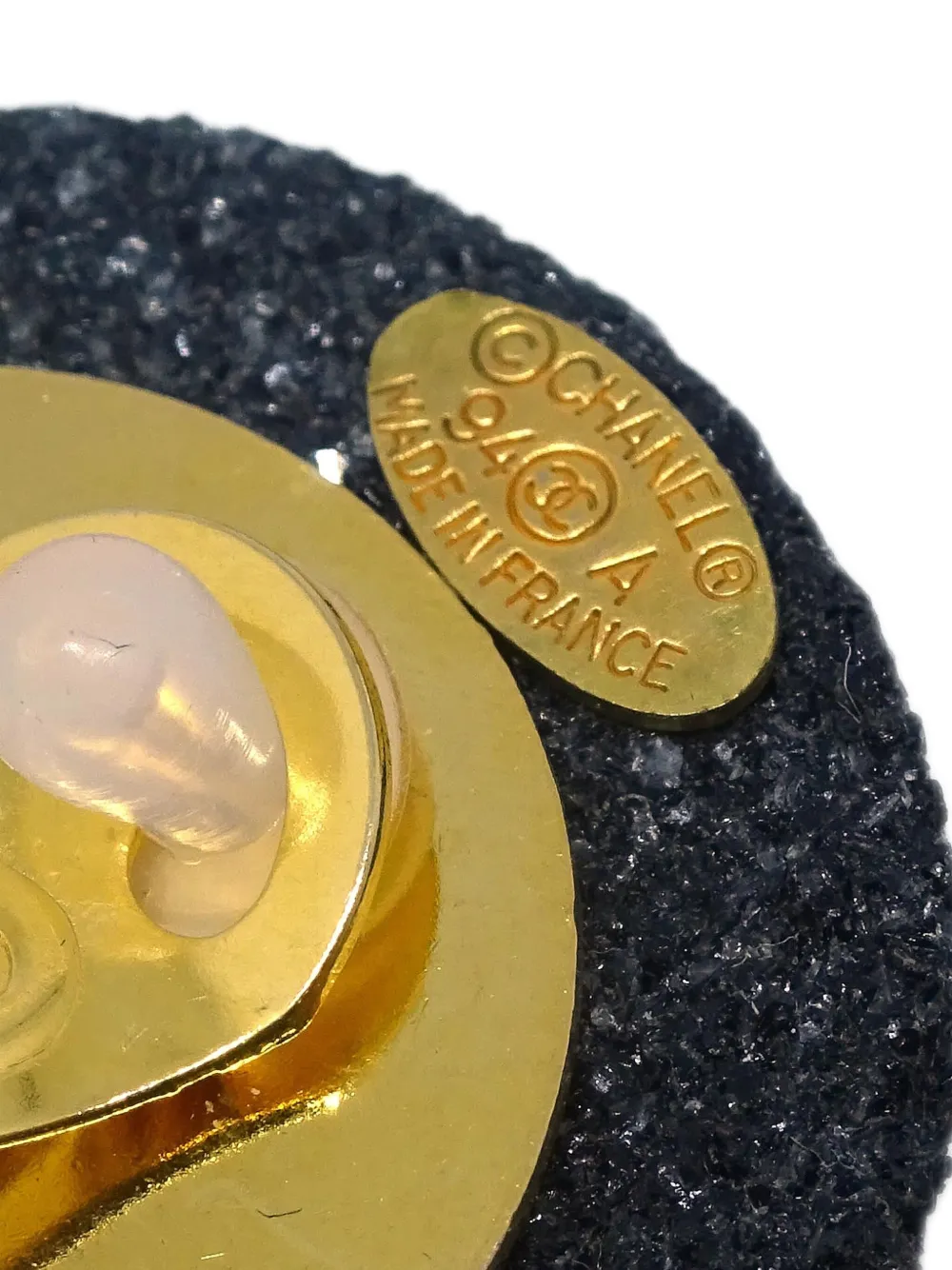 Pre-owned Chanel 1994 Stone Button Earrings In Grey