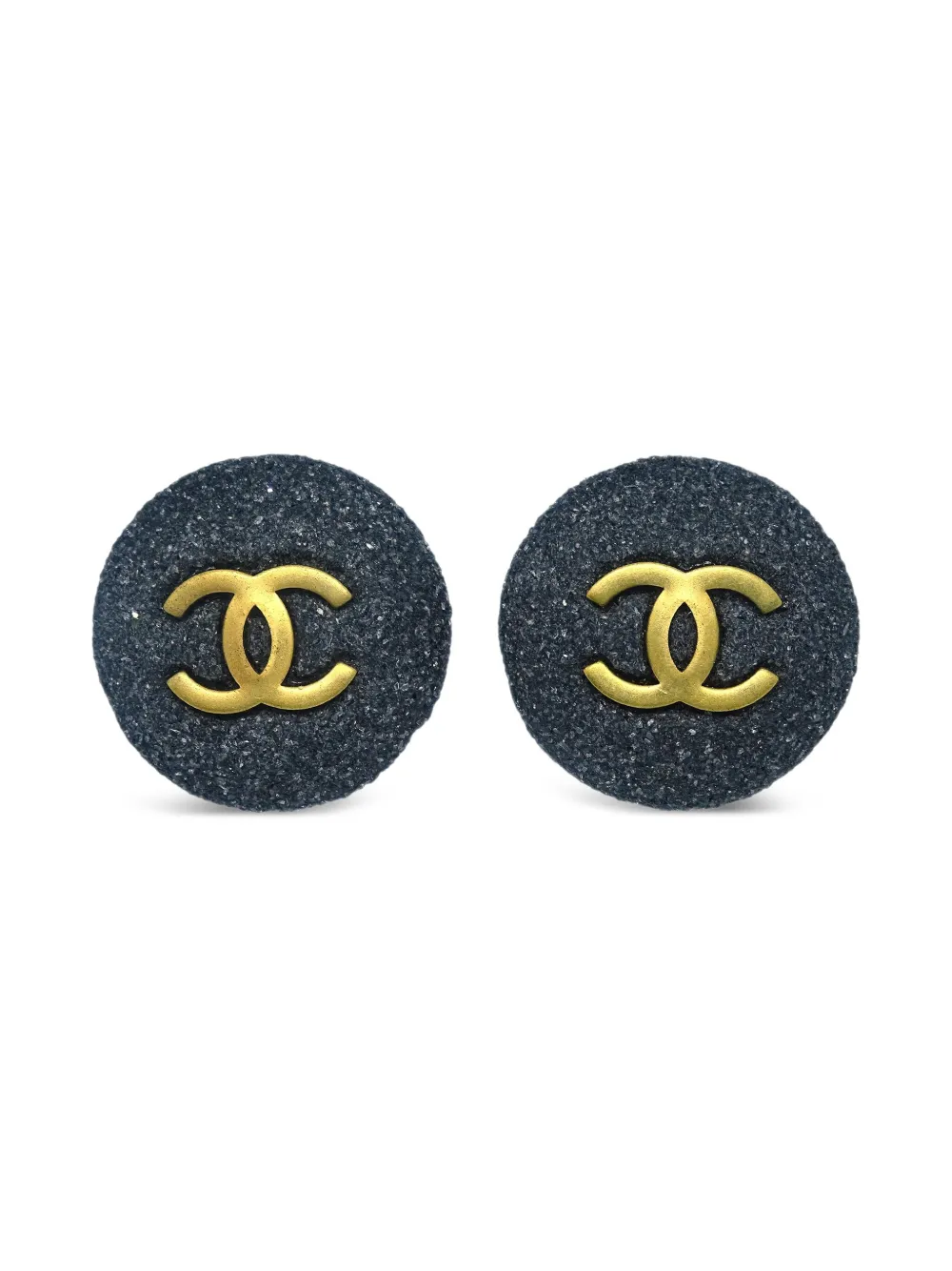 Pre-owned Chanel 1994 Stone Button Earrings In Grey