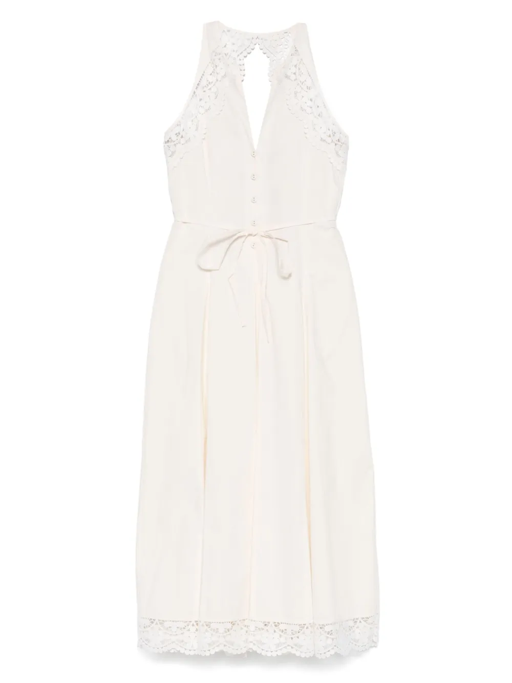 Shop Twinset Lace-detail Poplin Dress In Weiss