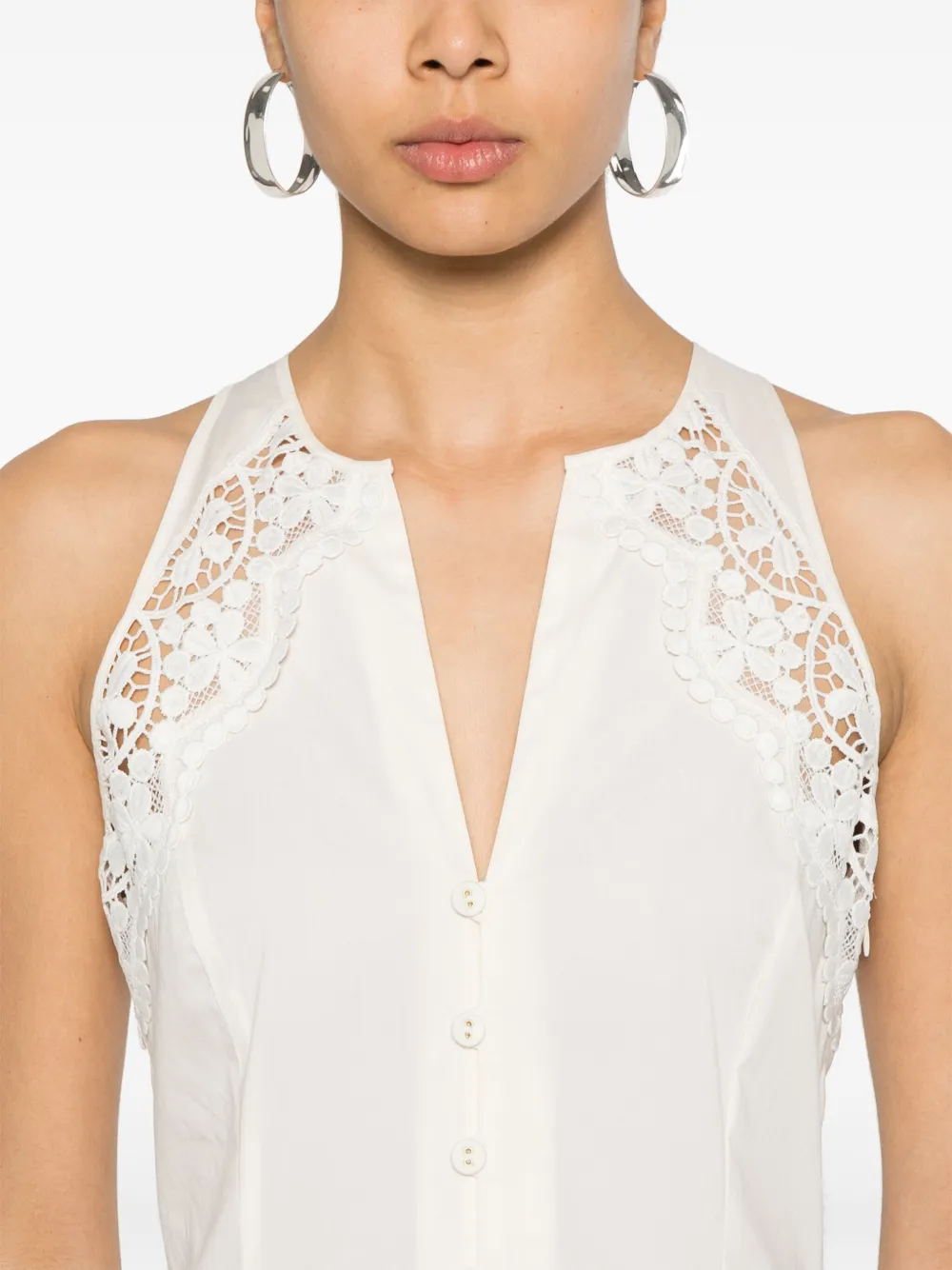 Shop Twinset Lace-detail Poplin Dress In Weiss
