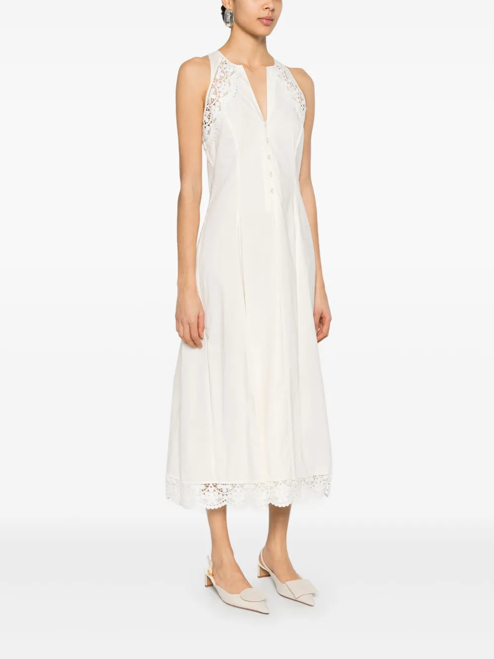 Shop Twinset Lace-detail Poplin Dress In Weiss
