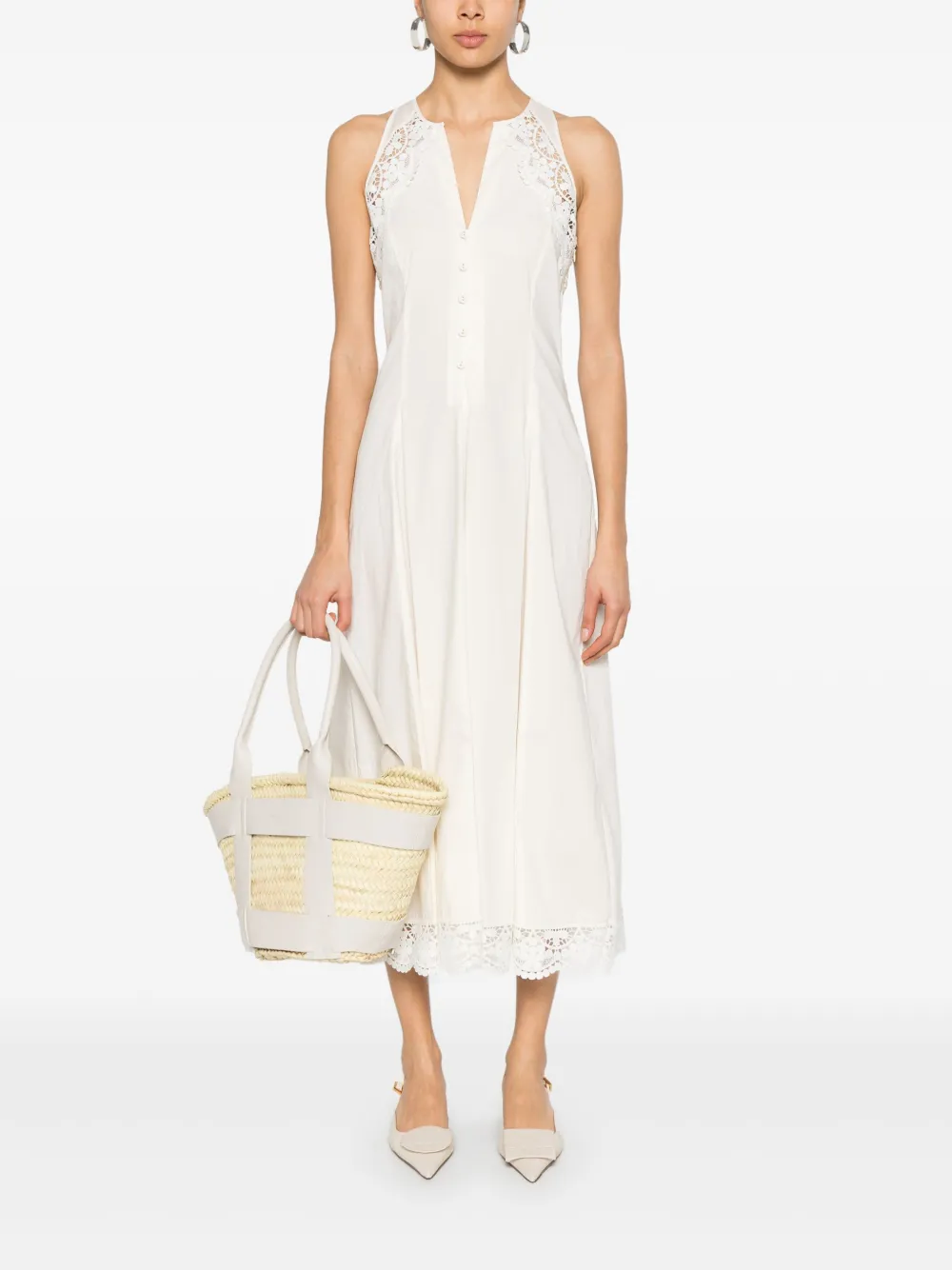 TWINSET Popeline jurk met kant - Wit