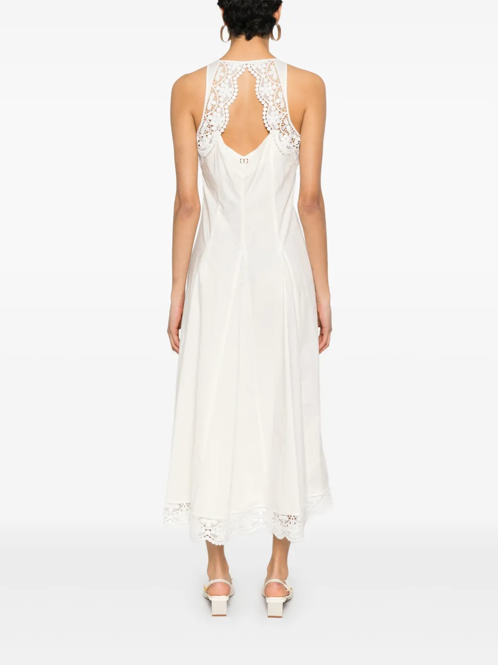 Shop Twinset Lace-detail Poplin Dress In Weiss