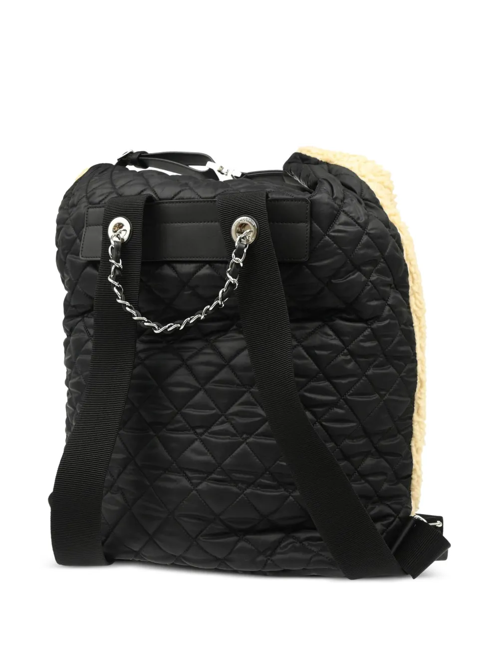 Pre-owned Chanel 2018 Shearling Cc Backpack In Neutrals
