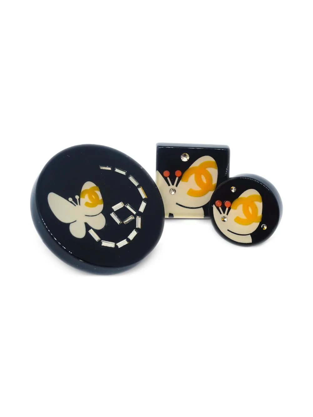 CHANEL Pre-Owned 2007 butterfly-motif brooches (set of three) | Black | Image 1