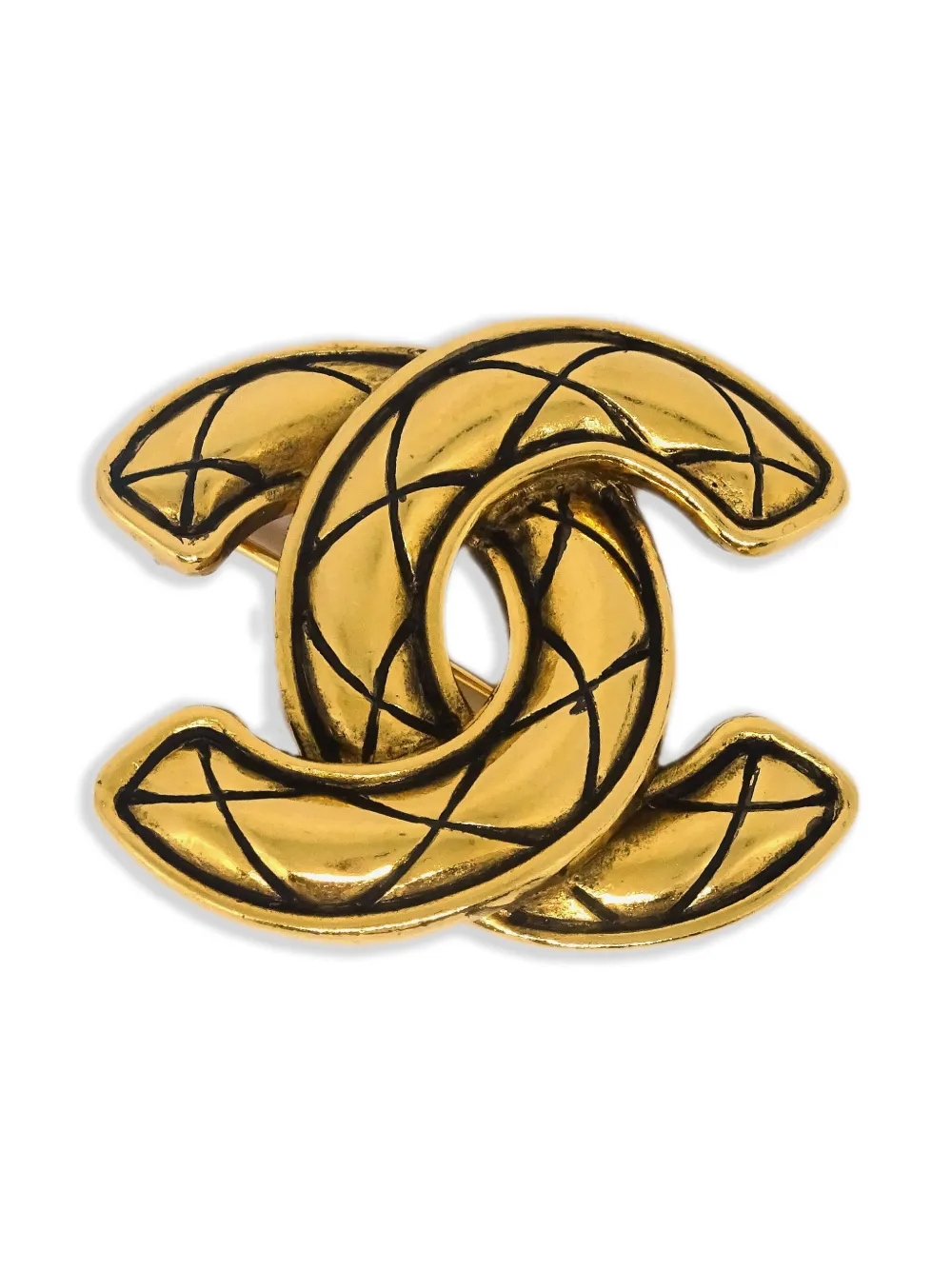 CHANEL Pre-Owned 1990-2000s quilted CC brooch | Gold | Image 1