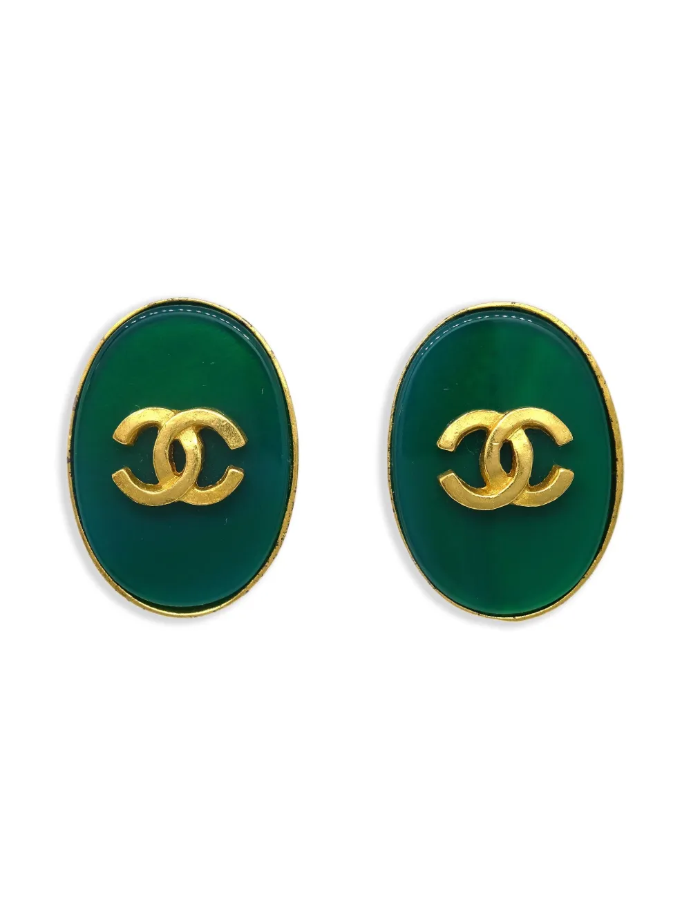 Pre-owned Chanel 1995 Oval Earrings In Gold