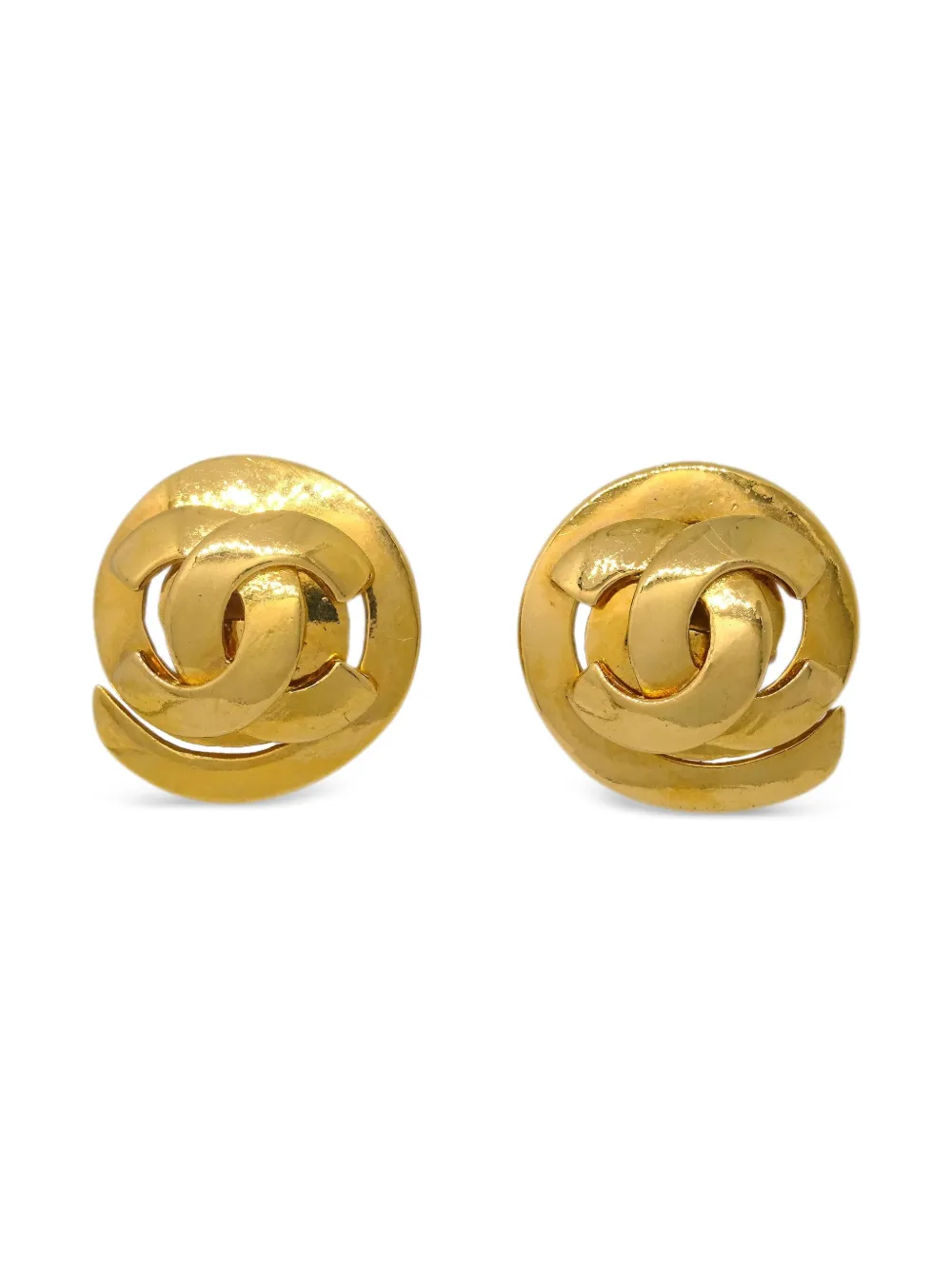 Pre-owned Chanel 1995 Button Earrings In Gold