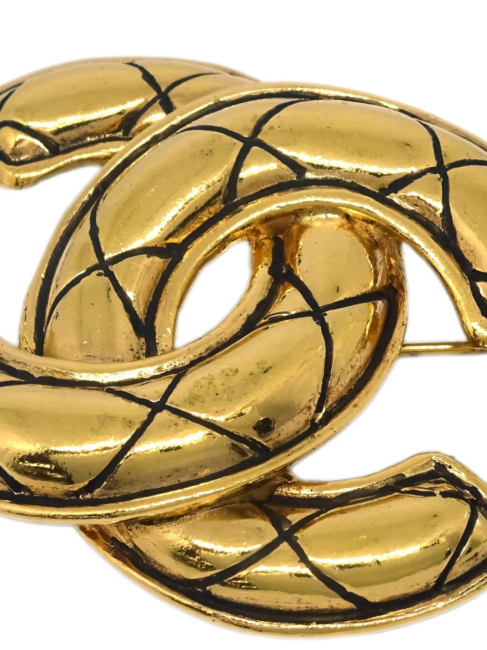 Pre-owned Chanel 1990-2000s Quilted Cc Brooch In Gold