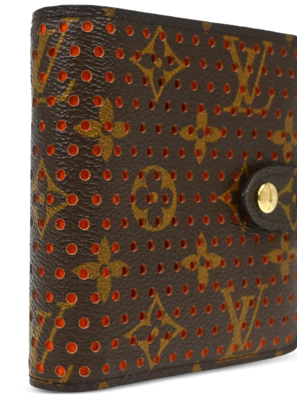 Pre-owned Louis Vuitton 2006 Monogram-perforated Compact Wallet In Brown