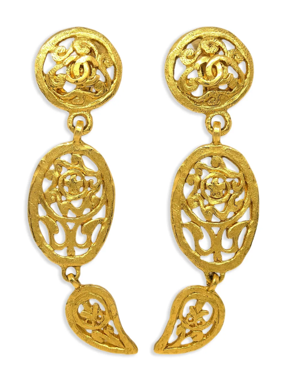 Pre-owned Chanel 1995 Interlocking Cc Earrings In Gold