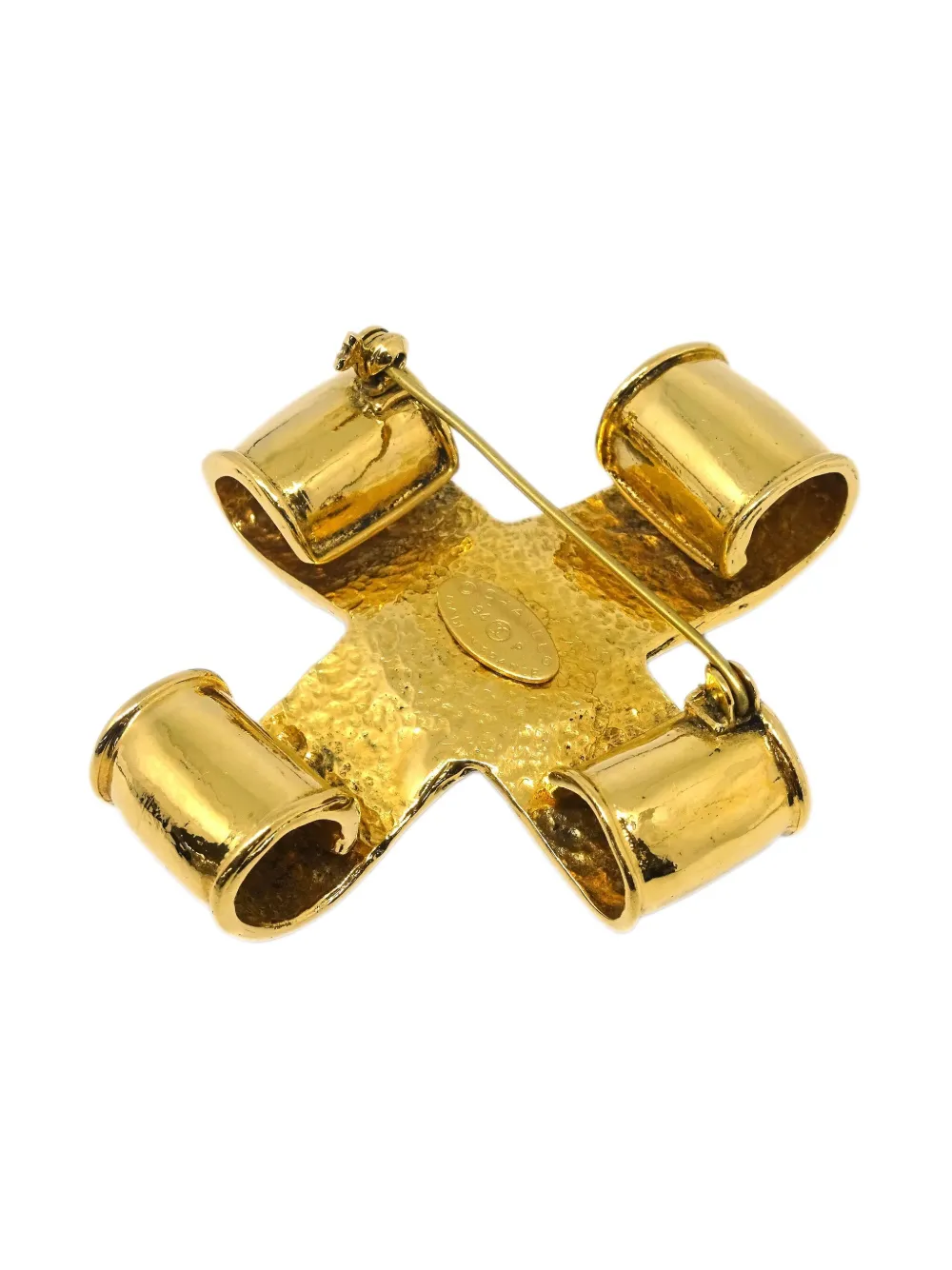 Pre-owned Chanel 1994 Cross Brooch In Gold
