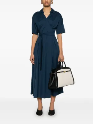 S Max Mara SARAH ポプリン ミディ ドレス ネイビー 関税送料込 S マックスマーラ サラ Vネック プリーツ ドレス (S Max Mara