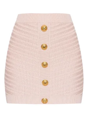 【関税＆送料込み】Balmain Buttoned Knitted Mini Skirt BALMAIN Button-embellished ribbed-knit mini skirt | NET-A-PORTER