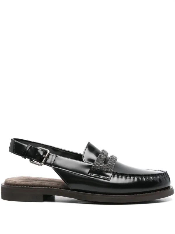 Brunello Cucinelli Leather Slingback Loafers in Black