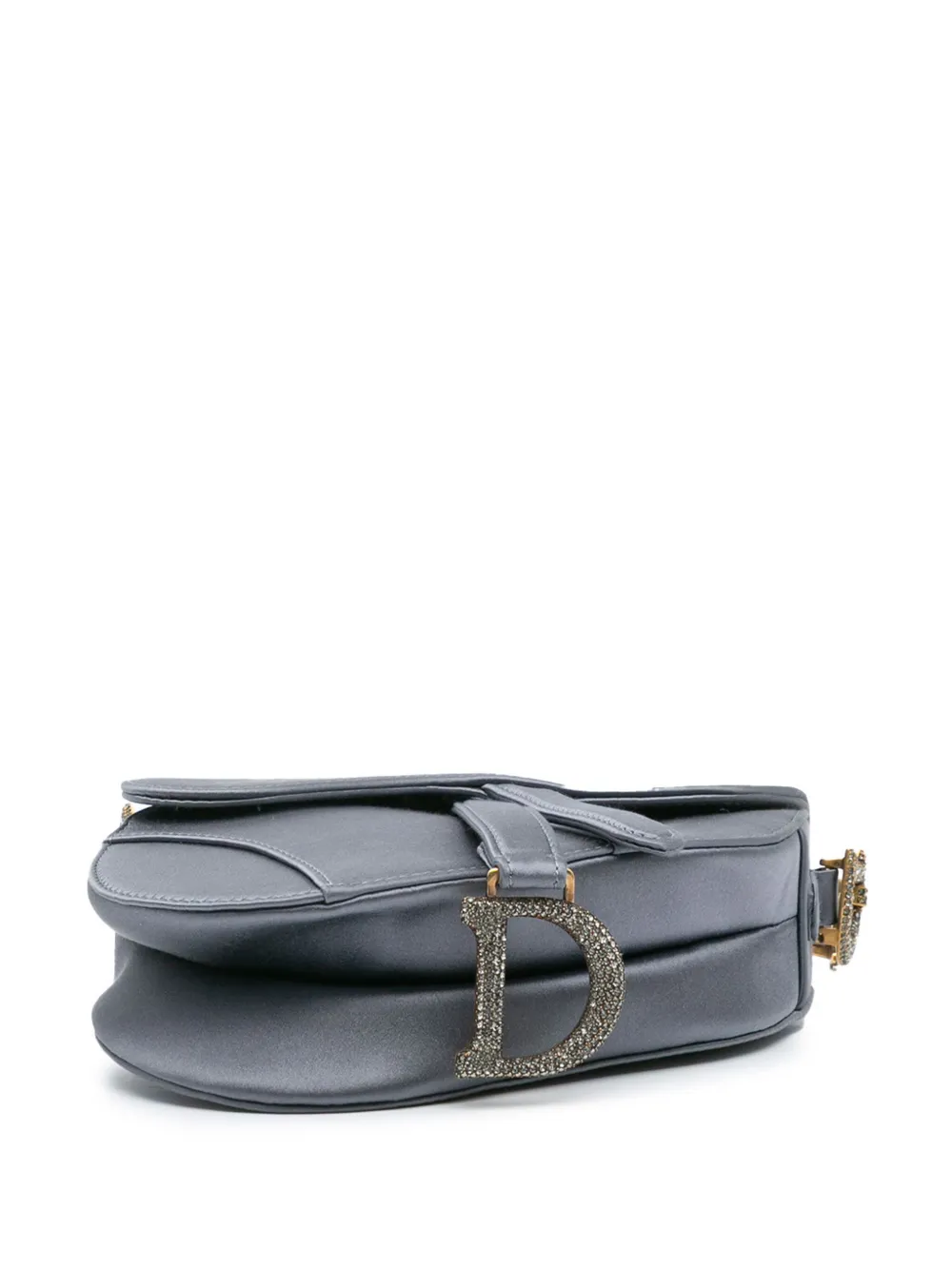 Pre-owned Dior 2020 Mini Satin Crystal Embellished Saddle Satchel In 灰色
