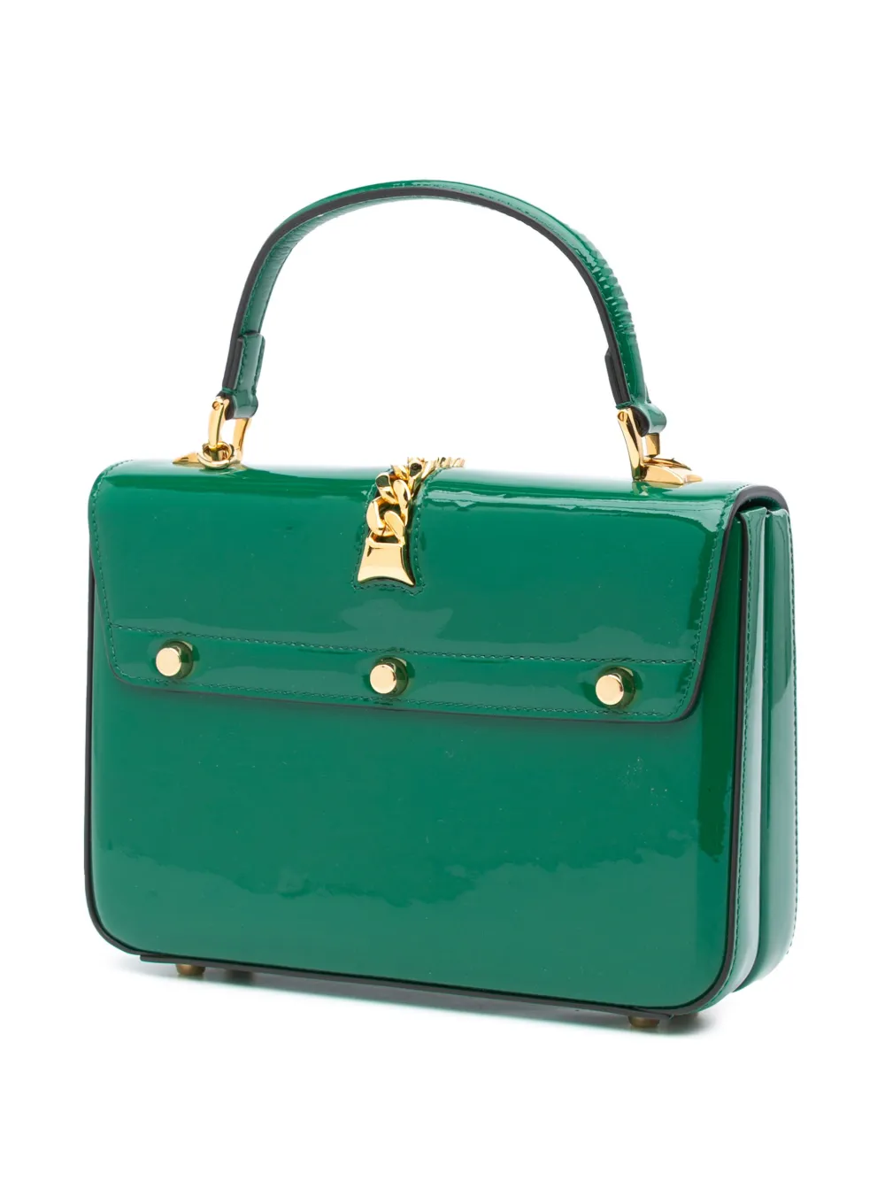 Pre-owned Gucci 2016-2024 Patent Sylvie 1969 Satchel In 绿色