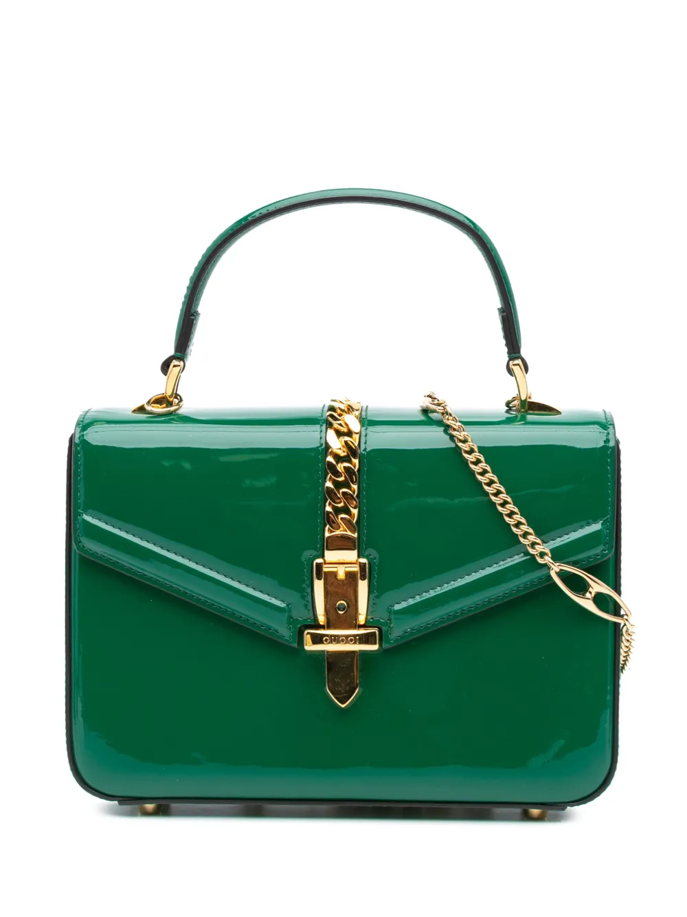 Pre-owned Gucci 2016-2024 Patent Sylvie 1969 Satchel In 绿色