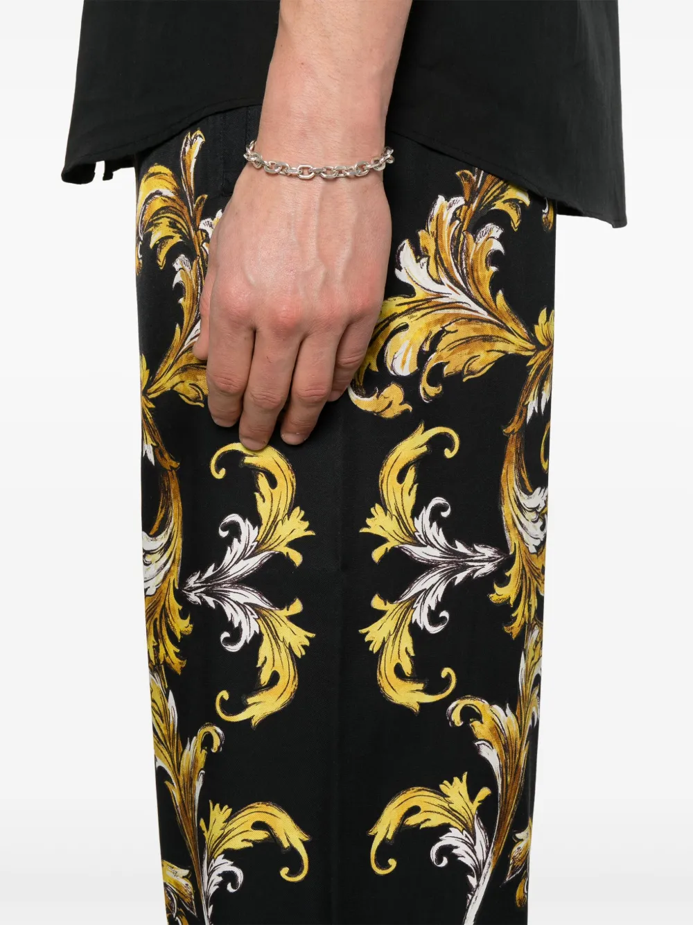 Shop Versace Jeans Couture Barocco-print Trousers In Schwarz