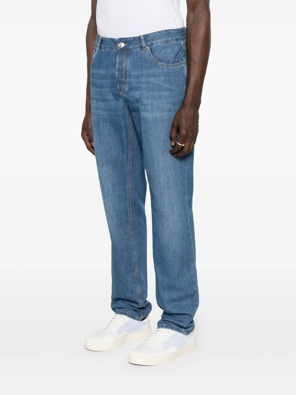 Brunello Cucinelli Jeans met geborduurd logo Blauw