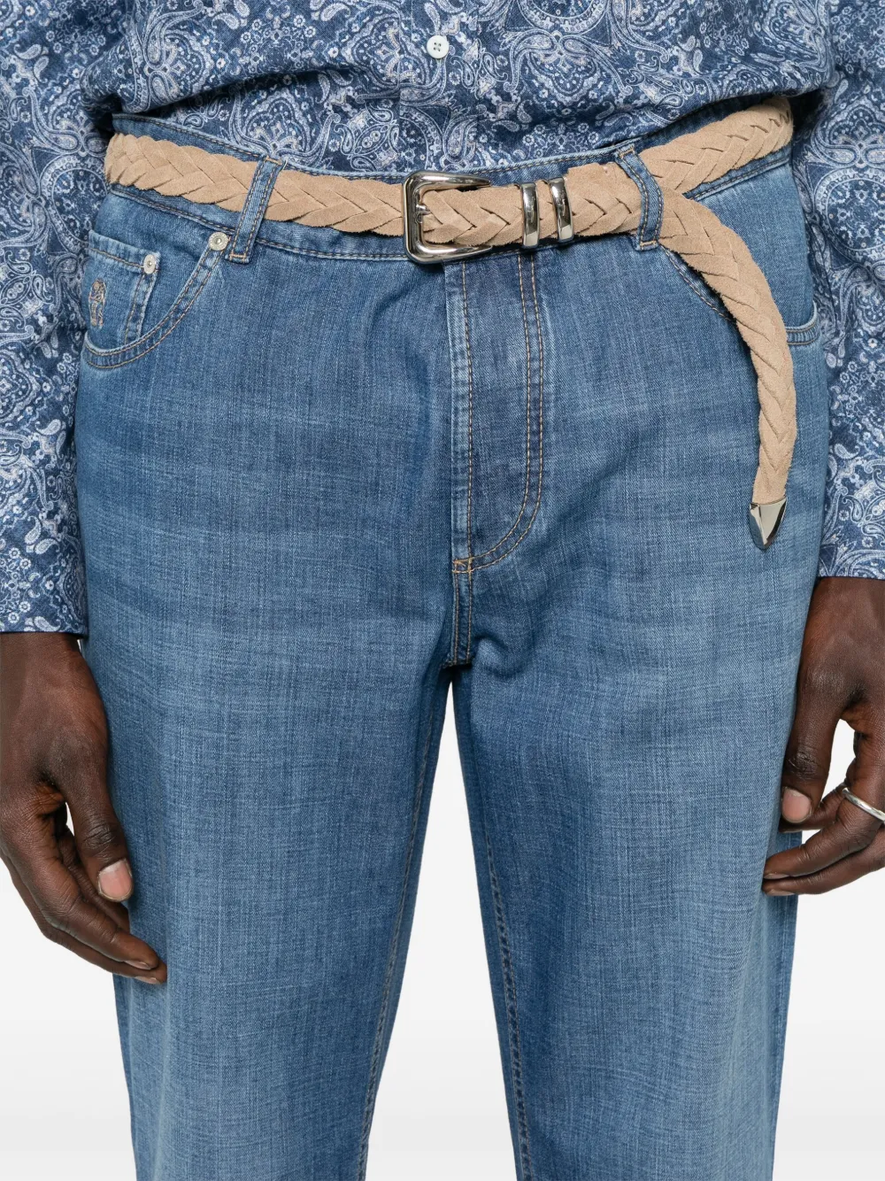 Brunello Cucinelli Jeans met geborduurd logo Blauw