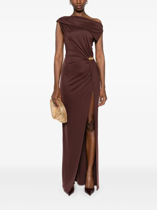 Elisabetta Franchi Jersey Asymmetric Maxi Dress | Brown | FARFETCH GE