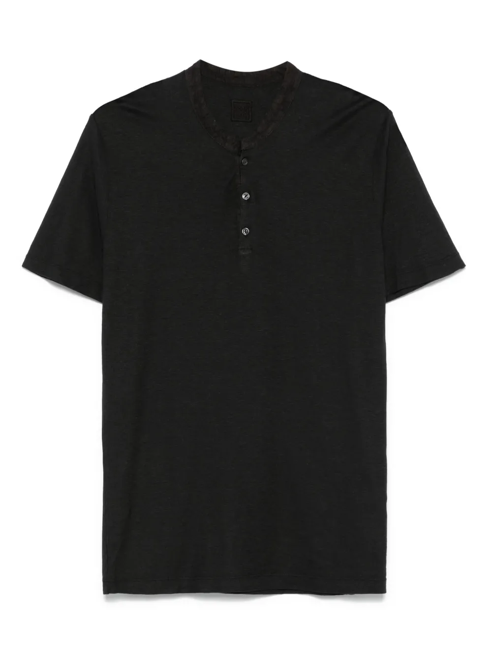 120% Lino logo-embroidered henley T-shirt | Black | Image 1