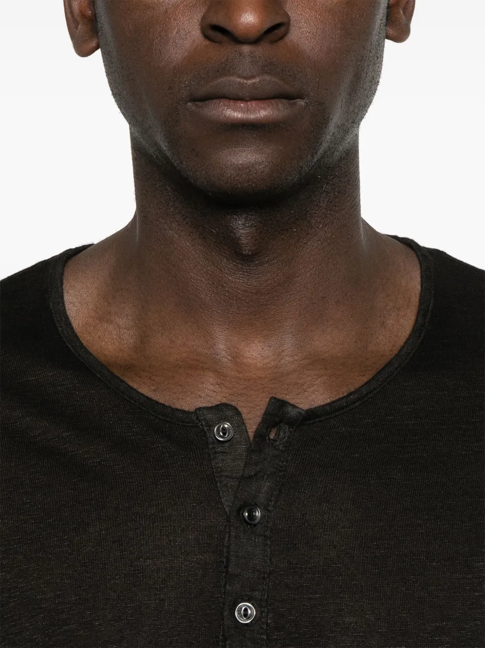 120% Lino Linnen henley T-shirt Zwart
