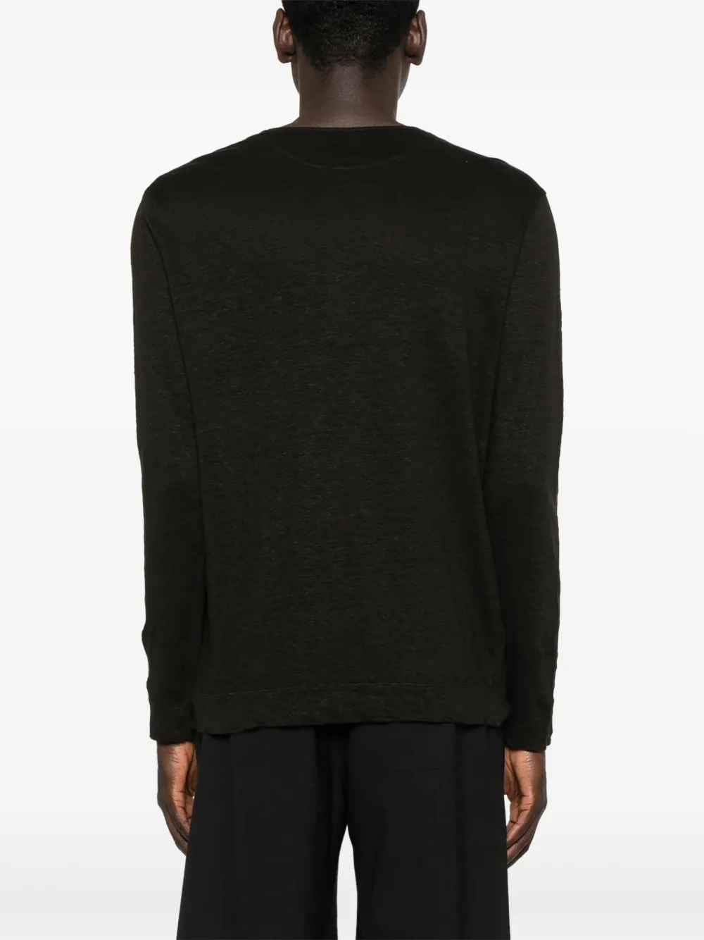 120% Lino Linnen henley T-shirt Zwart