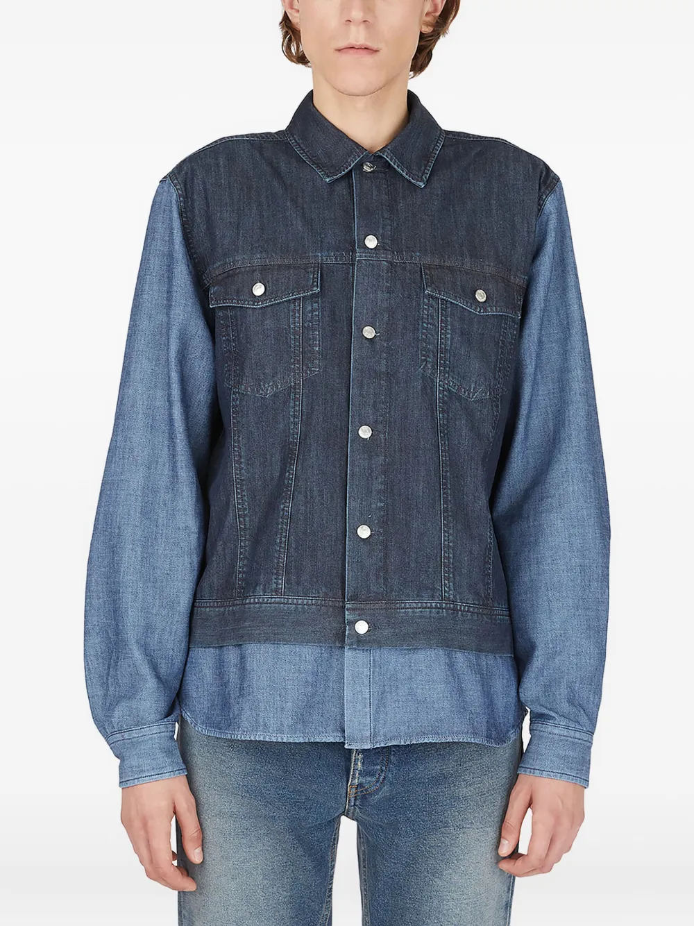 (di)vision  x Won Hundresd Hybrid denim-weave colour-block shirt | Blue | Image 1