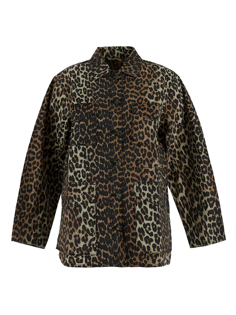 GANNI Shirtjack met luipaardprint Bruin