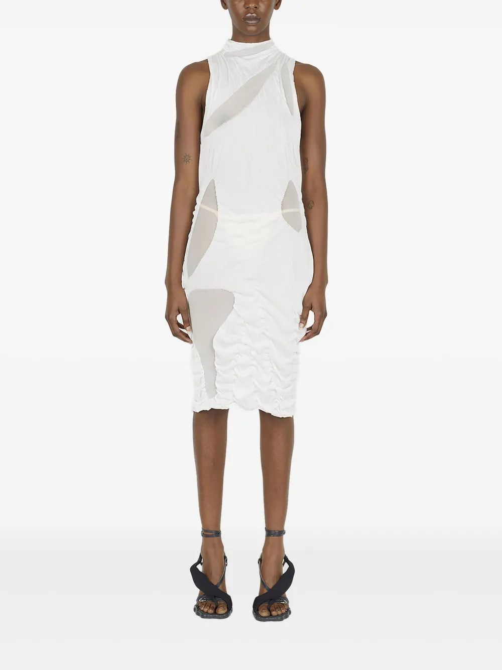 Di Petsa mesh-panel high-neck mini dress - ホワイト Di Petsa mesh-panel high-neck mini dress - ホワイト