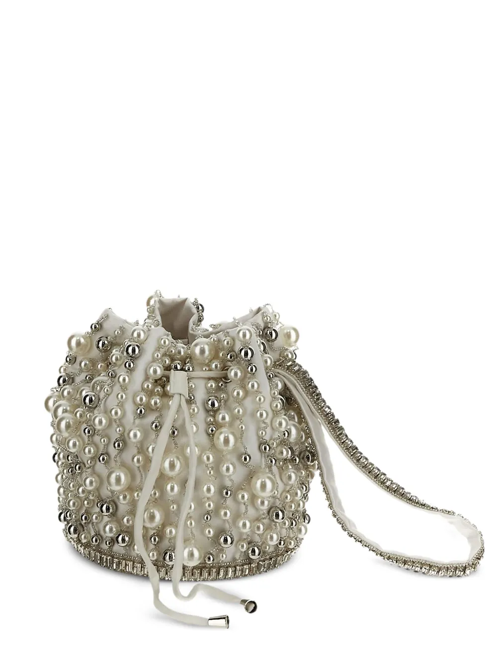 Shop Des Phemmes Pearl-embellished Bucket Bag In Nude