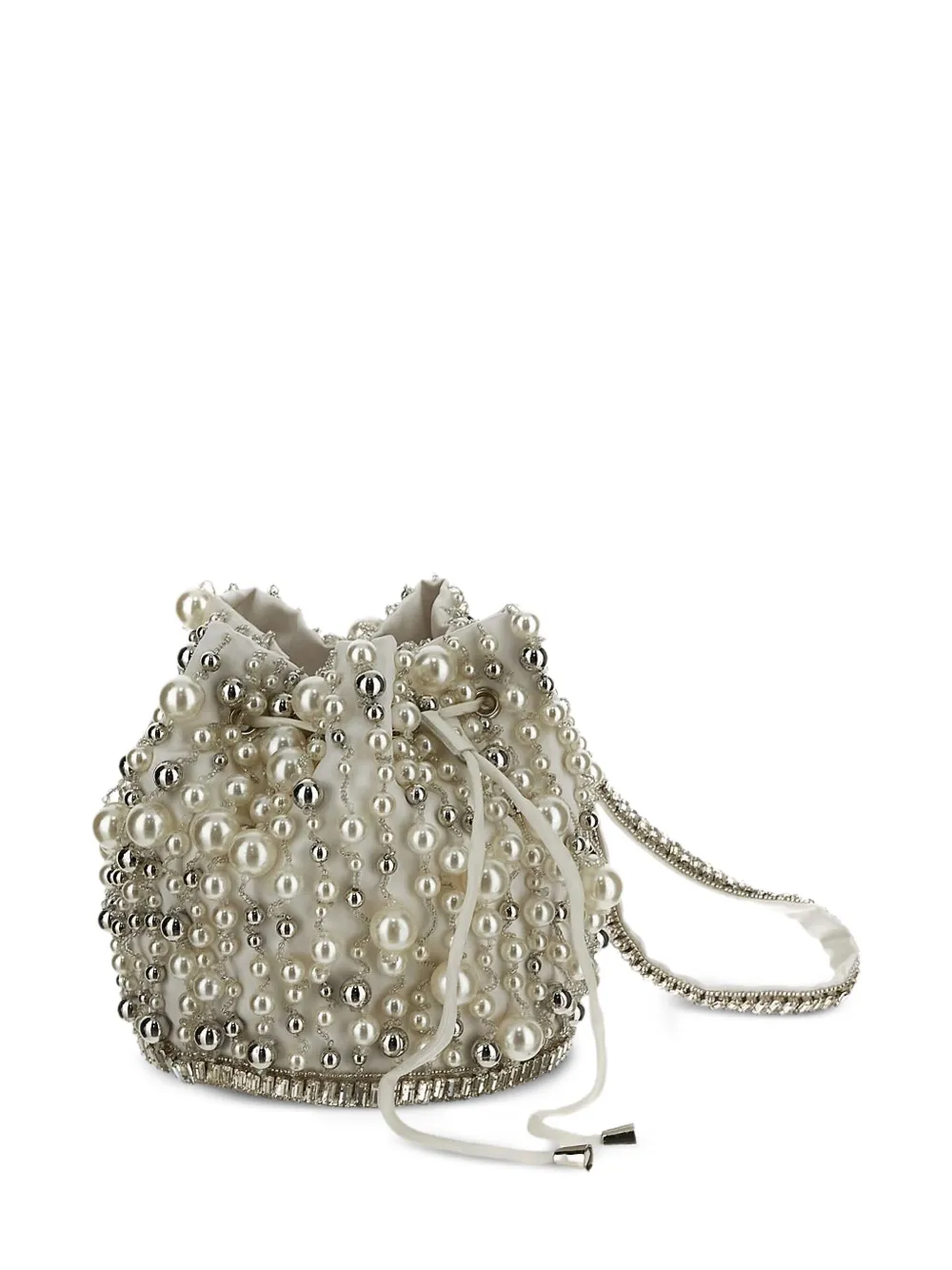 Shop Des Phemmes Pearl-embellished Bucket Bag In Nude