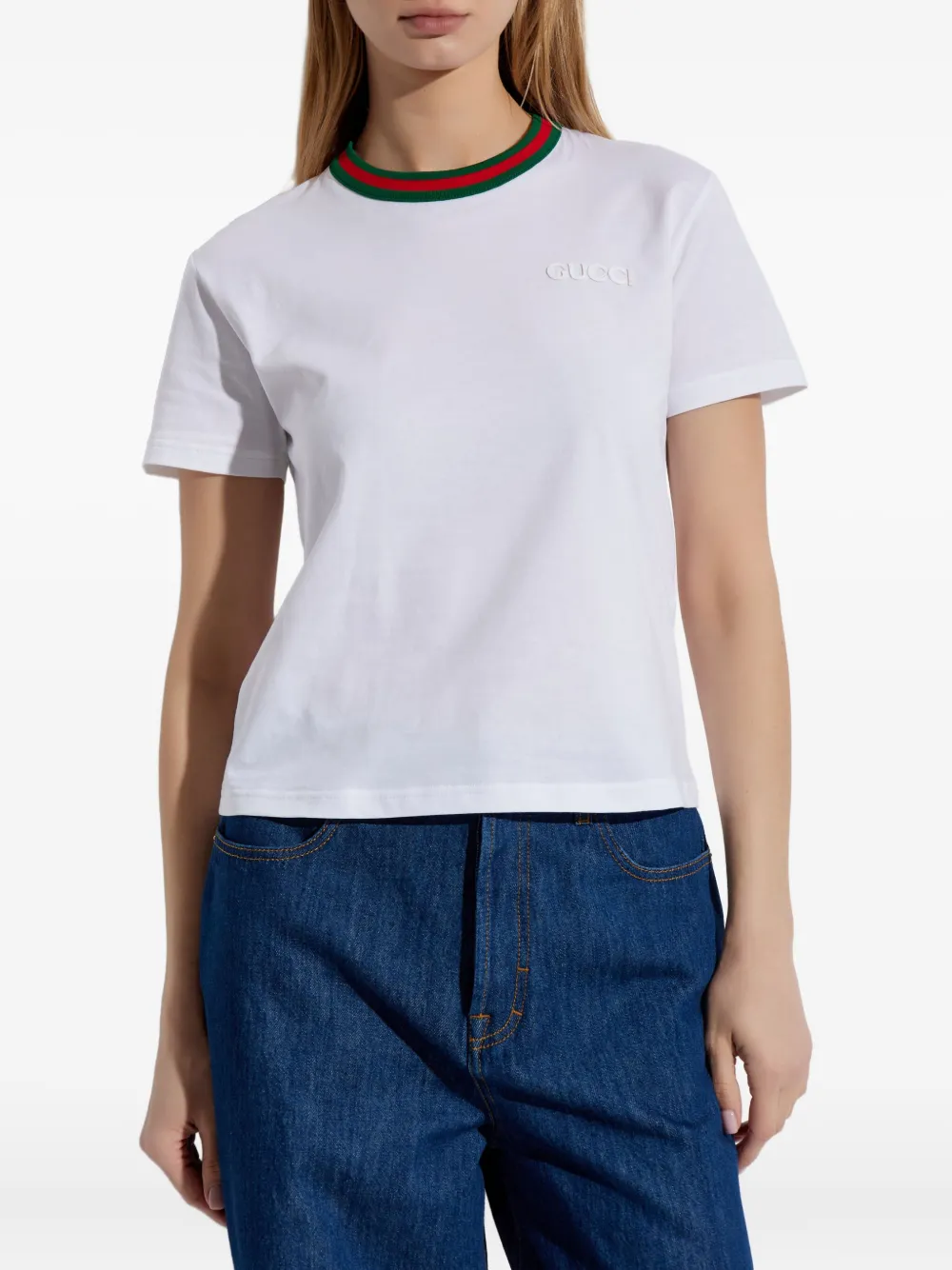 Gucci T-shirt met ronde hals en Web afwerking Wit