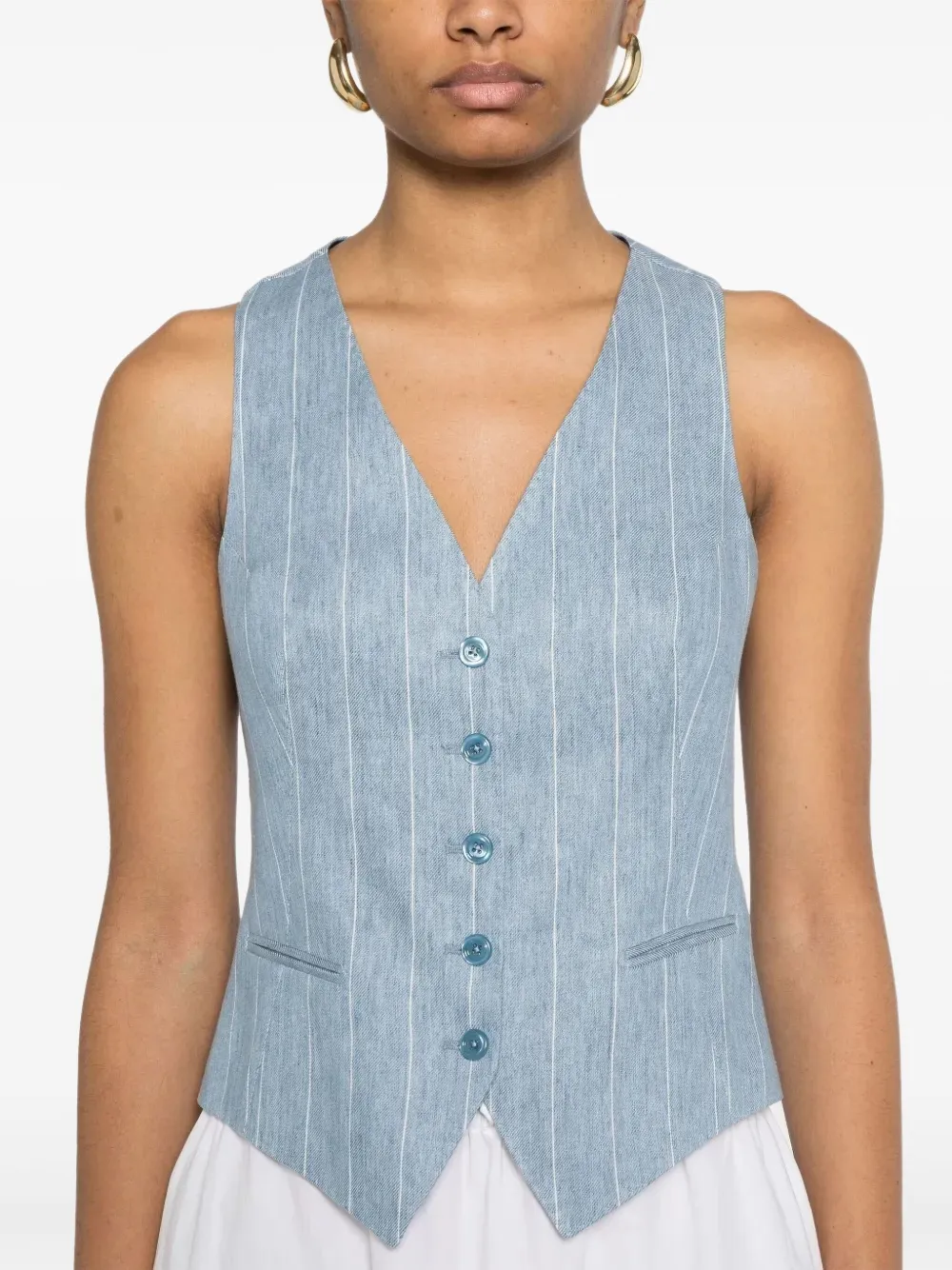 Shop Tagliatore Linen Vest In Blue