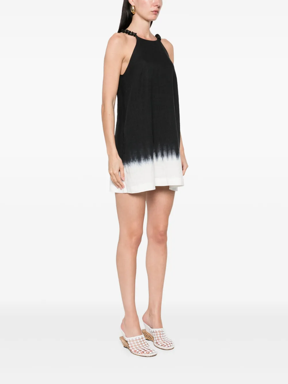 Staud Ahoy Contrast Stripe Sleeveless Cotton Blend Minidress In Black