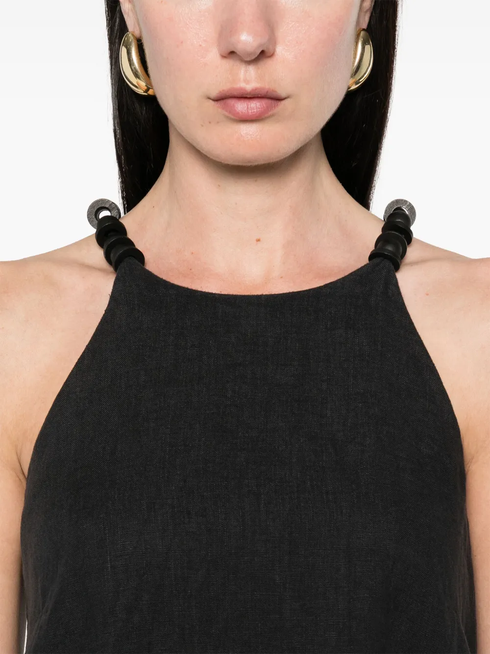 Staud Ahoy Contrast Stripe Sleeveless Cotton Blend Minidress In Black