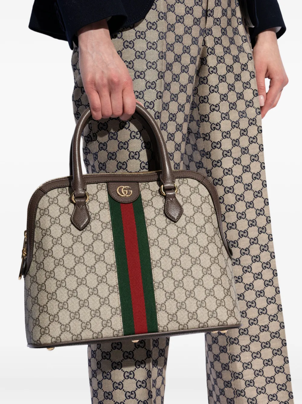 Gucci Shopper met GG monogram en Web-streep Bruin