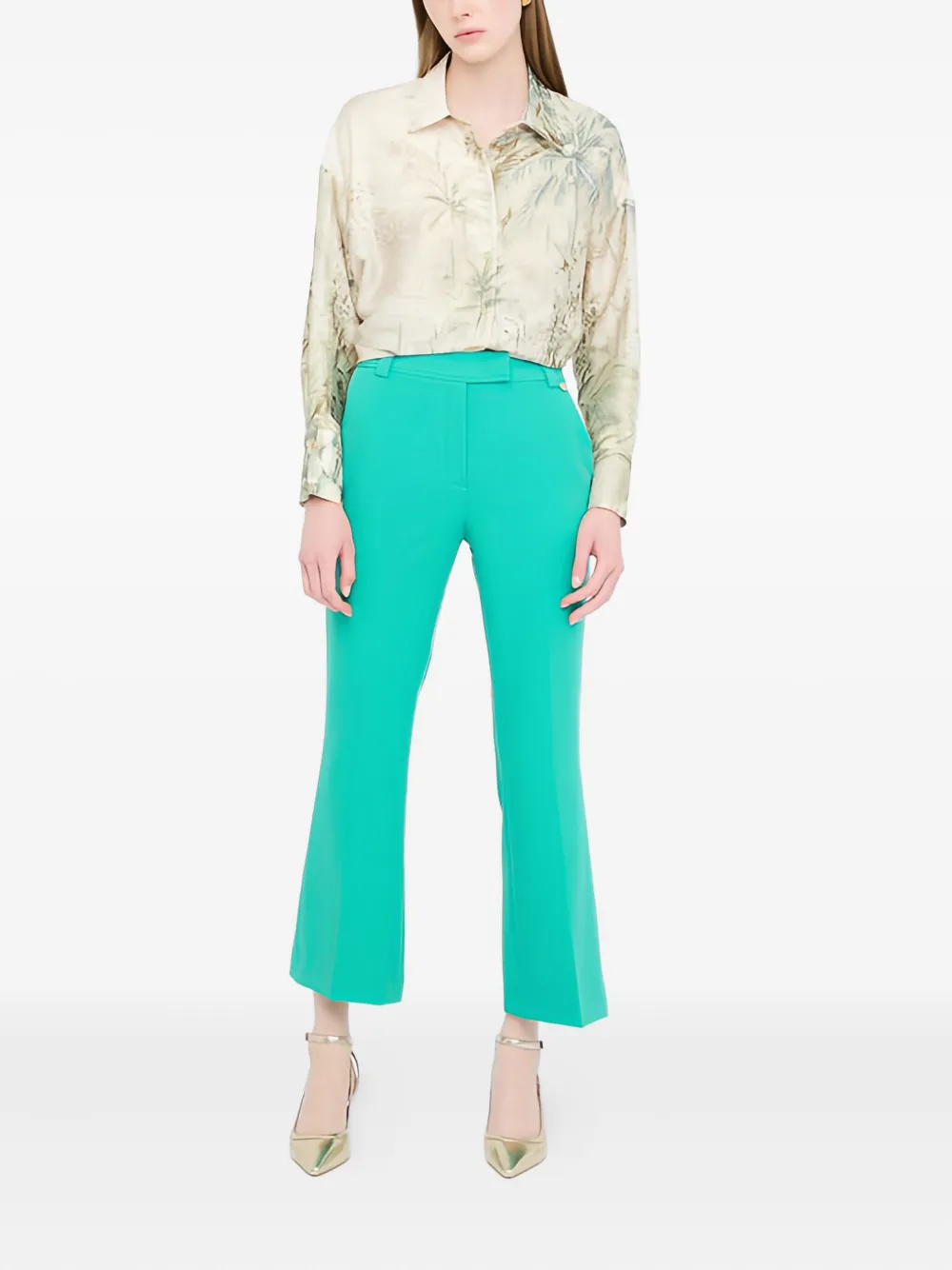 Liu •jo Metal Logo Flared Trousers In Green