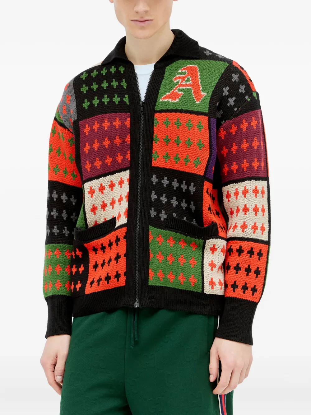 Awake NY Stadium patchwork zip cardigan - マルチカラー Awake NY Stadium patchwork zip cardigan - マルチカラー