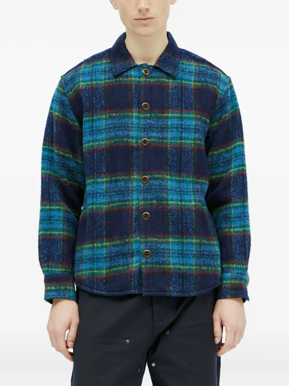 Brain Dead Brushed Rancher Flannel Shacket In Blue