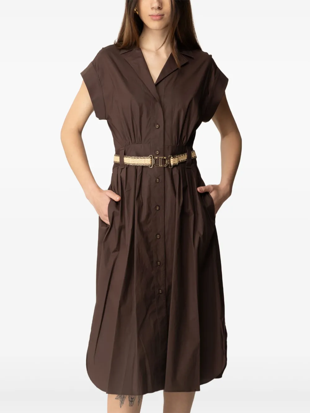 TWINSET poplin midi dress Bruin