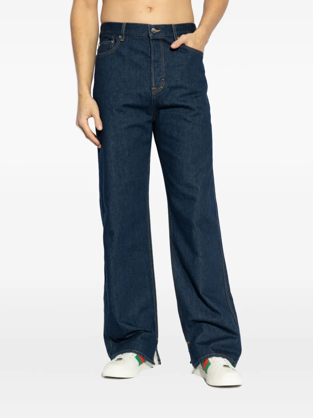 Gucci Jeans met geborduurde roos en vijf zakken Blauw