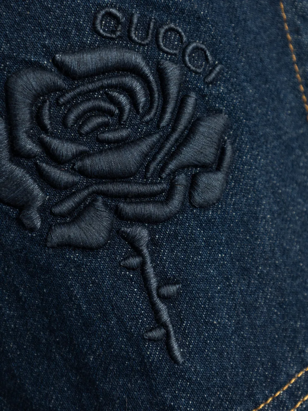 Gucci Jeans met geborduurde roos en vijf zakken Blauw