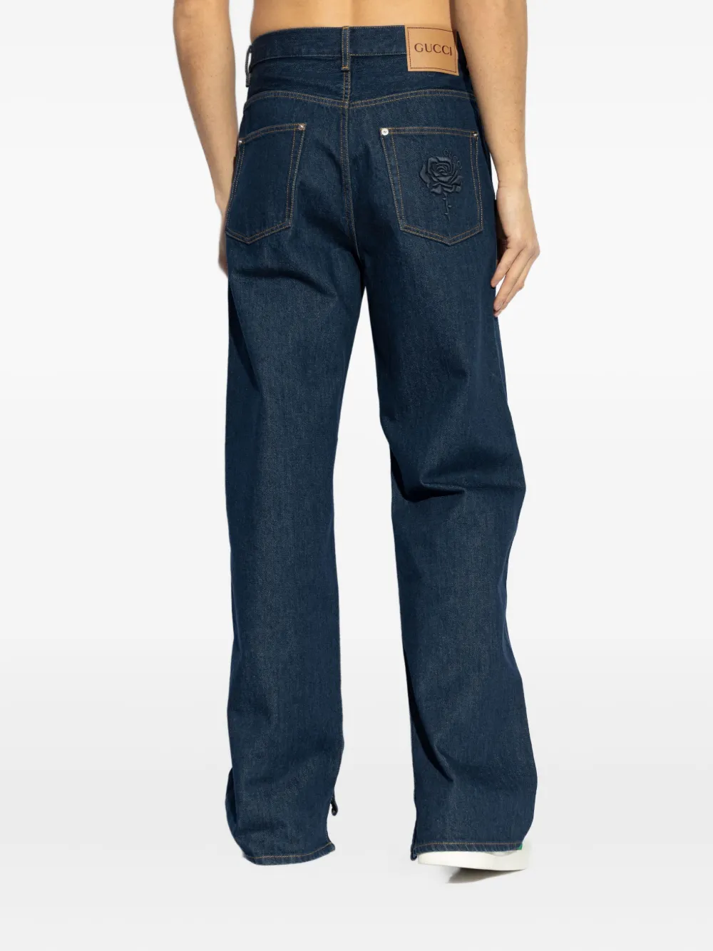 Gucci Jeans met geborduurde roos en vijf zakken Blauw